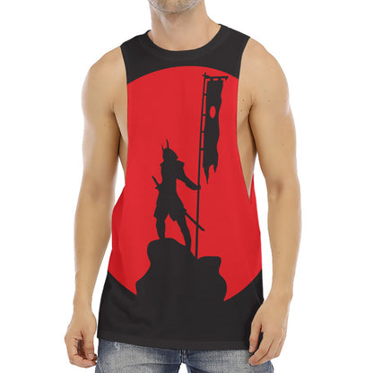 Red Sun Samurai Print Men's Muscle Tank Top