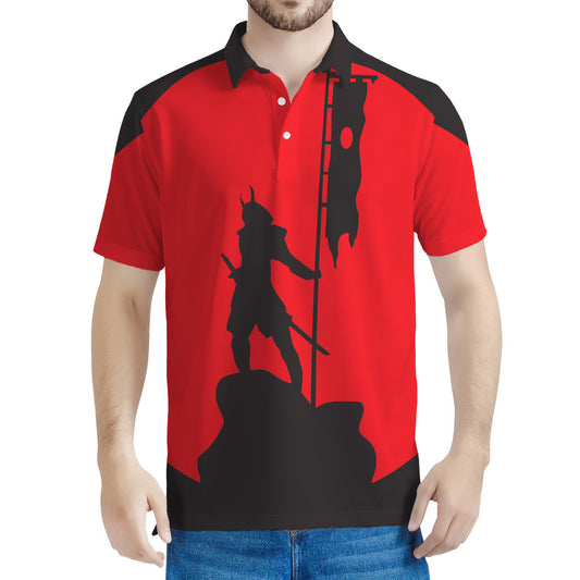 Red Sun Samurai Print Men's Polo Shirt