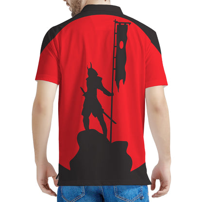 Red Sun Samurai Print Men's Polo Shirt