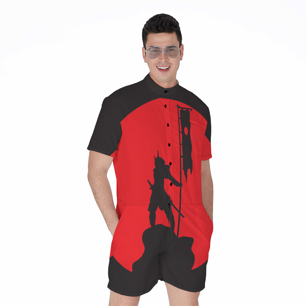 Red Sun Samurai Print Men's Rompers
