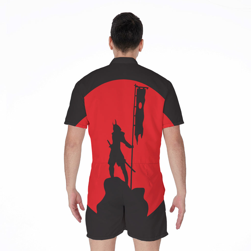 Red Sun Samurai Print Men's Rompers