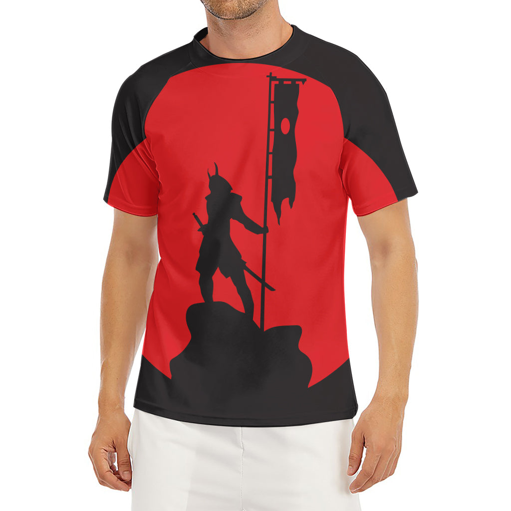 Red Sun Samurai Print Men's Short Sleeve Rash Guard