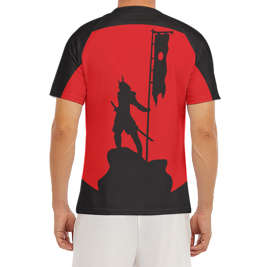 Red Sun Samurai Print Men's Short Sleeve Rash Guard