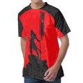 Red Sun Samurai Print Men's Velvet T-Shirt