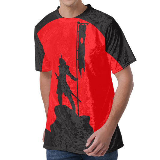 Red Sun Samurai Print Men's Velvet T-Shirt