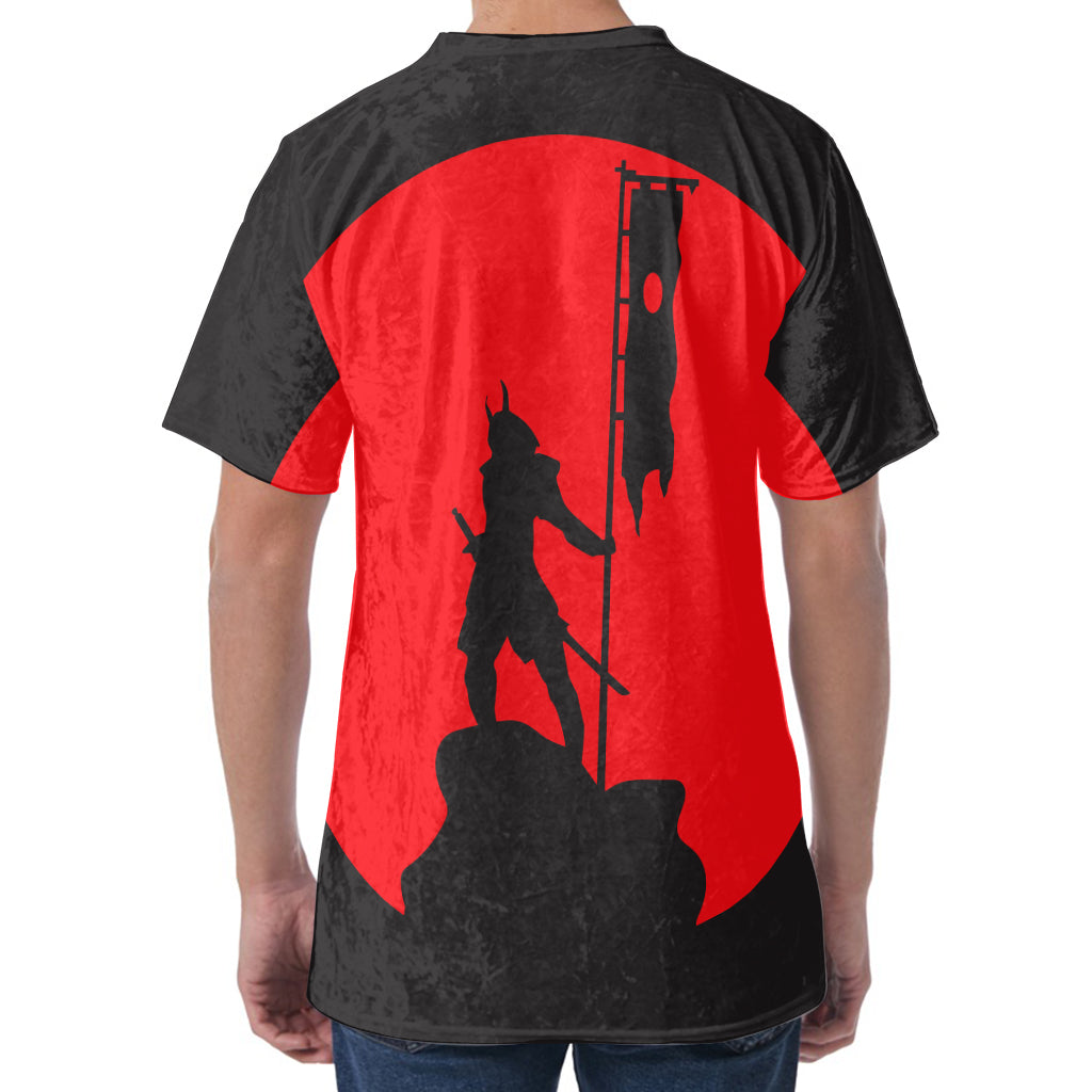 Red Sun Samurai Print Men's Velvet T-Shirt