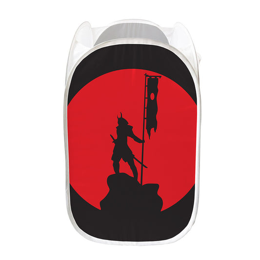 Red Sun Samurai Print Mesh Laundry Hamper