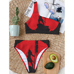 Red Sun Samurai Print One Shoulder Bikini Top
