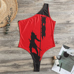 Red Sun Samurai Print One Shoulder Bodysuit