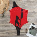 Red Sun Samurai Print One Shoulder Bodysuit