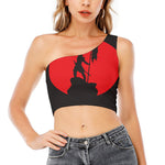 Red Sun Samurai Print One Shoulder Crop Top