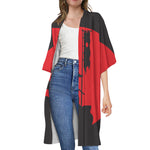 Red Sun Samurai Print Open Front Beach Cover Up