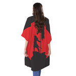 Red Sun Samurai Print Open Front Beach Cover Up