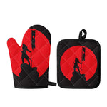 Red Sun Samurai Print Oven Mitt And Pot Holder Set