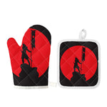 Red Sun Samurai Print Oven Mitt And Pot Holder Set