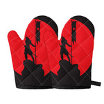 Red Sun Samurai Print Oven Mitts