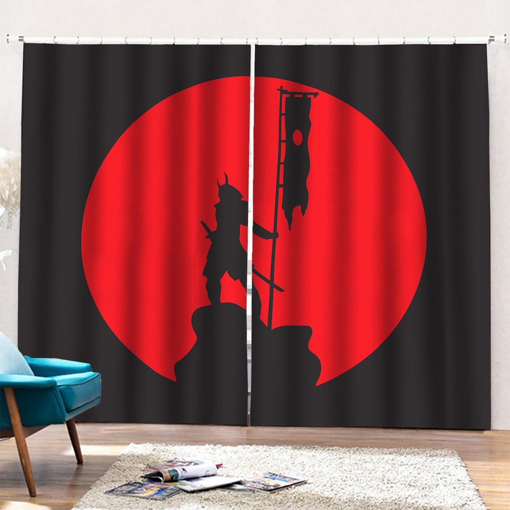 Red Sun Samurai Print Pencil Pleat Curtains