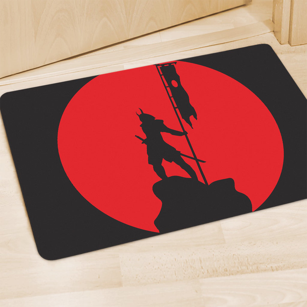 Red Sun Samurai Print Polyester Doormat