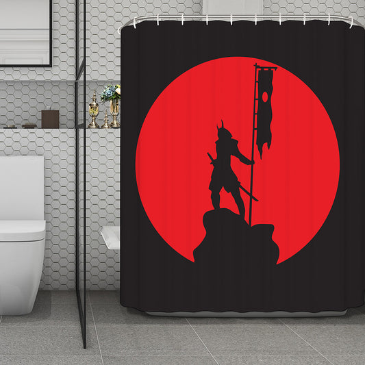 Red Sun Samurai Print Polyester Shower Curtain