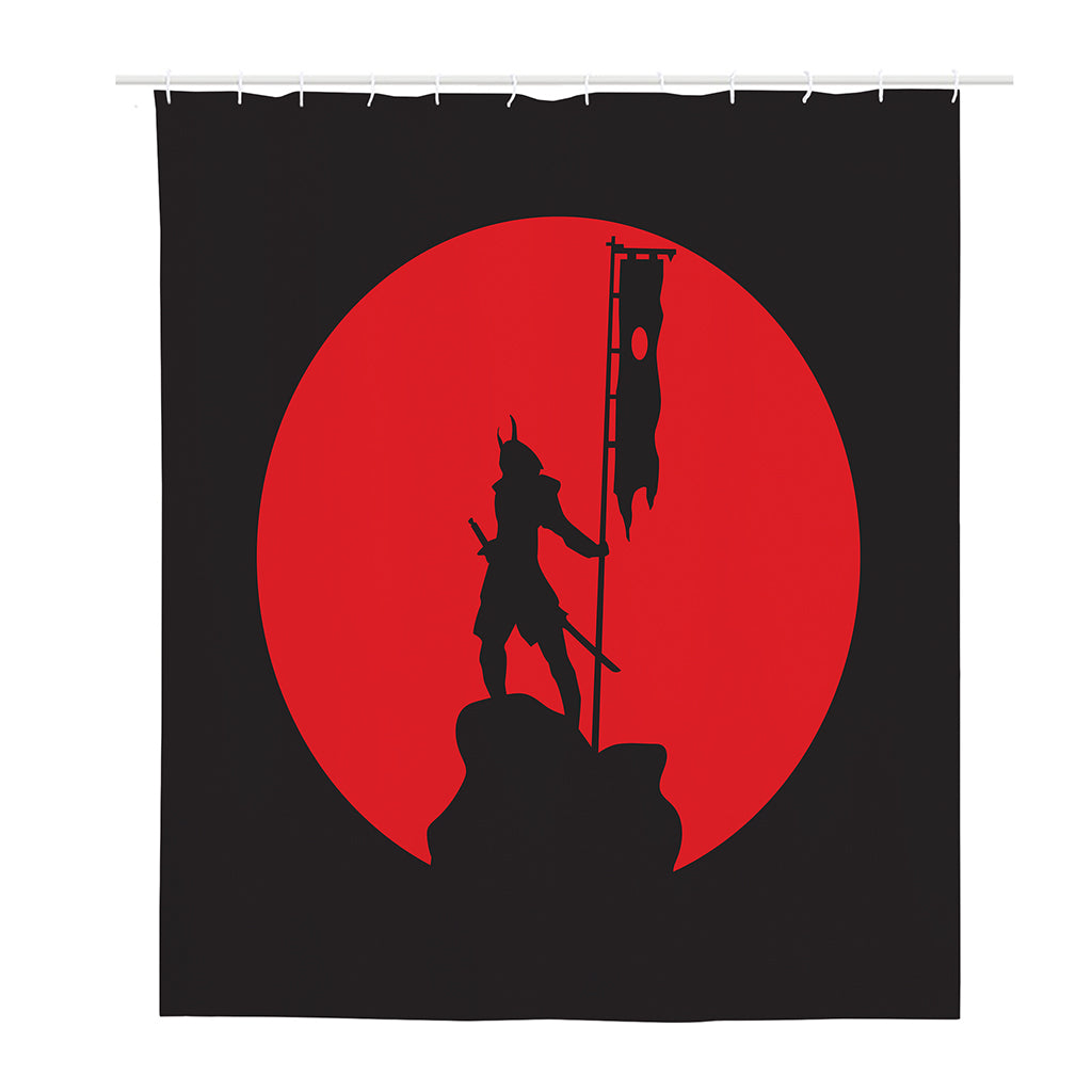 Red Sun Samurai Print Polyester Shower Curtain