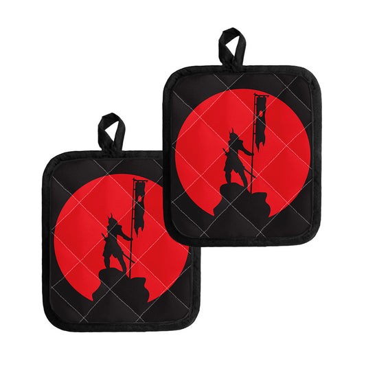 Red Sun Samurai Print Pot Holders