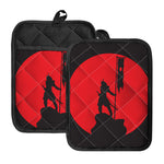 Red Sun Samurai Print Pot Holders With Pocket