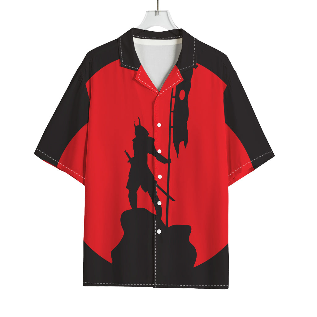 Red Sun Samurai Print Rayon Hawaiian Shirt