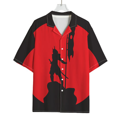 Red Sun Samurai Print Rayon Hawaiian Shirt