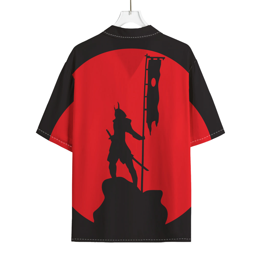Red Sun Samurai Print Rayon Hawaiian Shirt