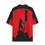 Red Sun Samurai Print Rayon Hawaiian Shirt