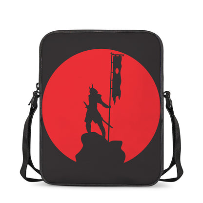 Red Sun Samurai Print Rectangular Crossbody Bag