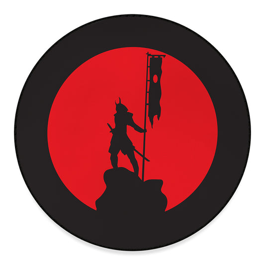 Red Sun Samurai Print Round Floor Mat