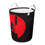 Red Sun Samurai Print Round Laundry Basket
