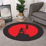 Red Sun Samurai Print Round Rug