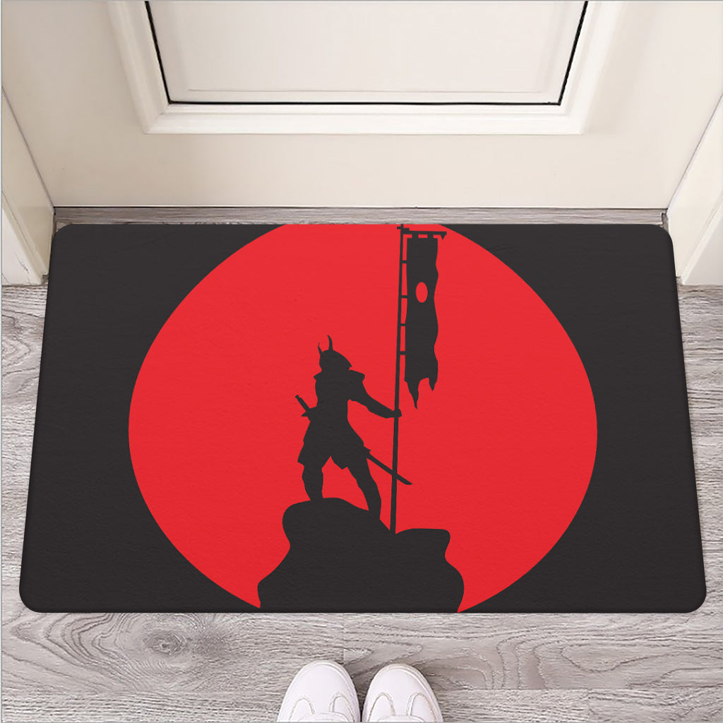 Red Sun Samurai Print Rubber Doormat