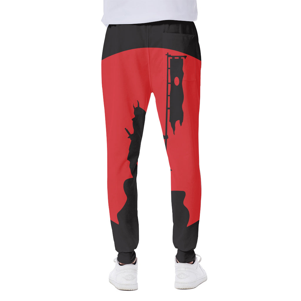 Red Sun Samurai Print Scuba Joggers