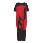Red Sun Samurai Print Short Sleeve Long Nightdress
