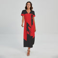 Red Sun Samurai Print Short Sleeve Maxi Dress