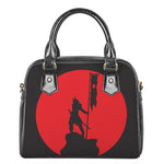 Red Sun Samurai Print Shoulder Handbag