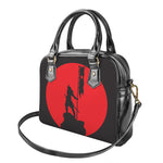 Red Sun Samurai Print Shoulder Handbag