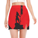 Red Sun Samurai Print Side Slit Mini Skirt