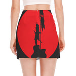 Red Sun Samurai Print Side Slit Mini Skirt