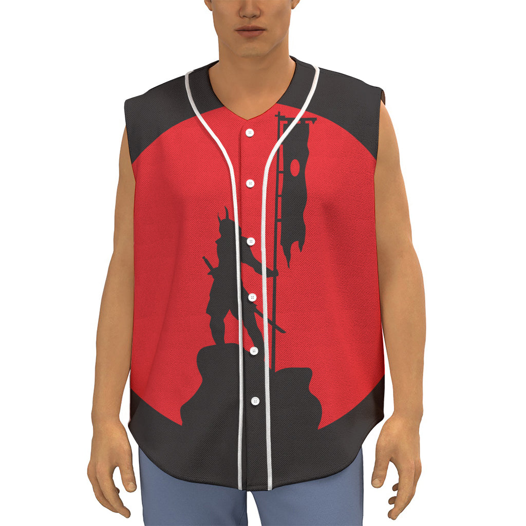 Red Sun Samurai Print Sleeveless Baseball Jersey