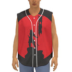 Red Sun Samurai Print Sleeveless Baseball Jersey