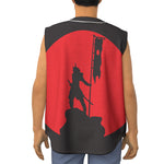 Red Sun Samurai Print Sleeveless Baseball Jersey