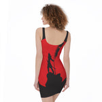 Red Sun Samurai Print Sleeveless Bodycon Dress