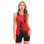 Red Sun Samurai Print Sleeveless One Piece Swimsuit
