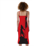 Red Sun Samurai Print Slim Fit Midi Cami Dress