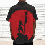 Red Sun Samurai Print Textured Short Sleeve Shirt