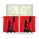 Red Sun Samurai Print Tier Curtains